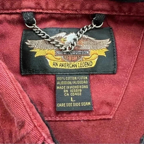 Harley-Davidson Shirt Long Sleeve Red Embroidered Logo Motorcycle Pocket Men L - Picture 12 of 14